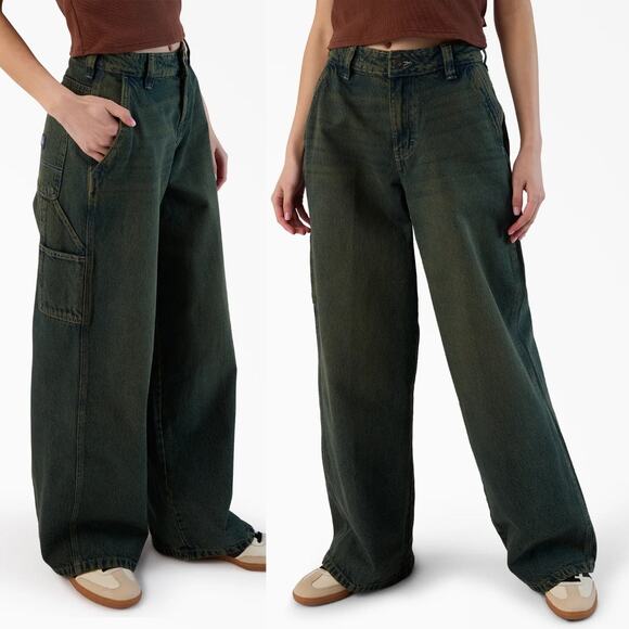 Dickies Women’s Loose Fit 100% Cotton Green Fade Denim Carpenter Jeans (Sz 28) - Picture 1 of 11